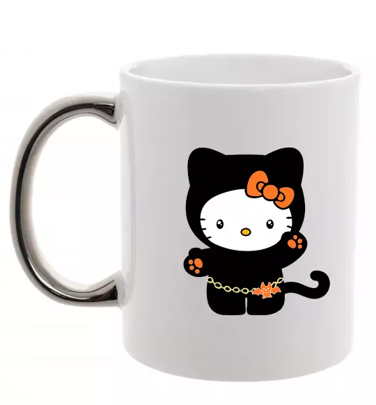 Чашка з кольоровою ручкою Hello Kitty cat costume Срібло фото