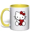 Чашка з кольоровою ручкою Hello kitty with bear Сонячно жовтий фото