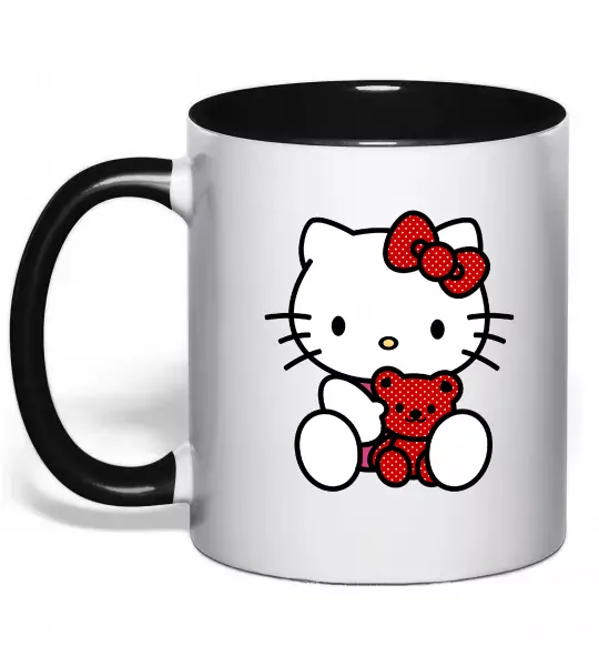 Чашка з кольоровою ручкою Hello kitty with bear Чорний фото