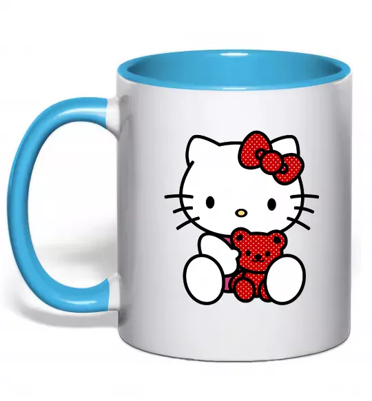Чашка з кольоровою ручкою Hello kitty with bear Блакитний фото