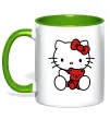 Чашка з кольоровою ручкою Hello kitty with bear Зелений фото
