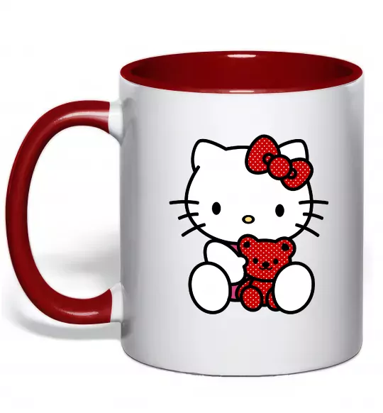 Чашка з кольоровою ручкою Hello kitty with bear Червоний фото