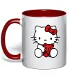 Чашка з кольоровою ручкою Hello kitty with bear Червоний фото