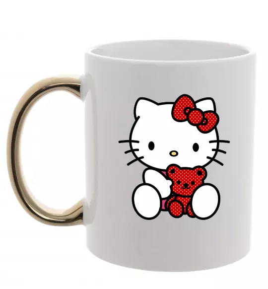 Чашка з кольоровою ручкою Hello kitty with bear Золото фото