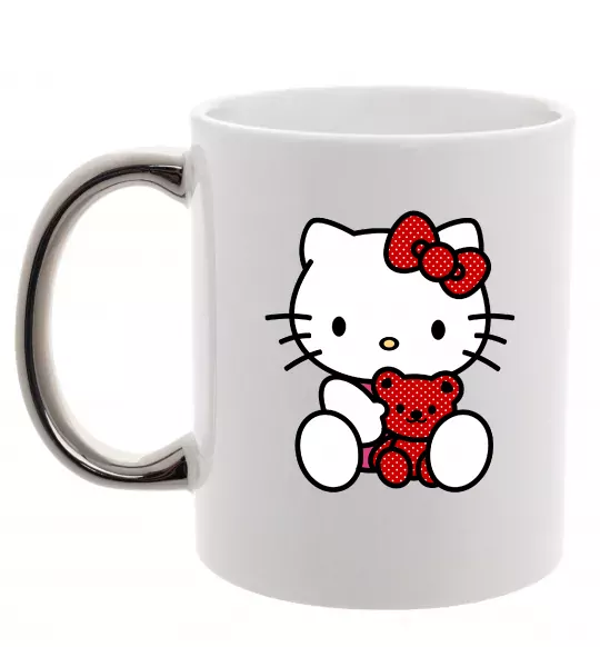 Чашка з кольоровою ручкою Hello kitty with bear Срібло фото