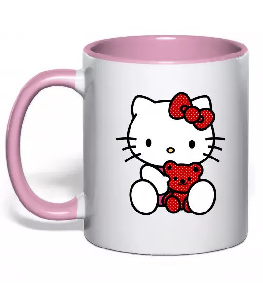 Чашка з кольоровою ручкою Hello kitty with bear Ніжно рожевий фото