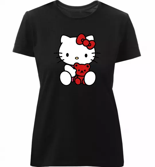 Женская премиум футболка Hello kitty with bear Черный фото