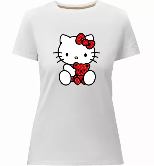 Женская премиум футболка Hello kitty with bear Белый фото