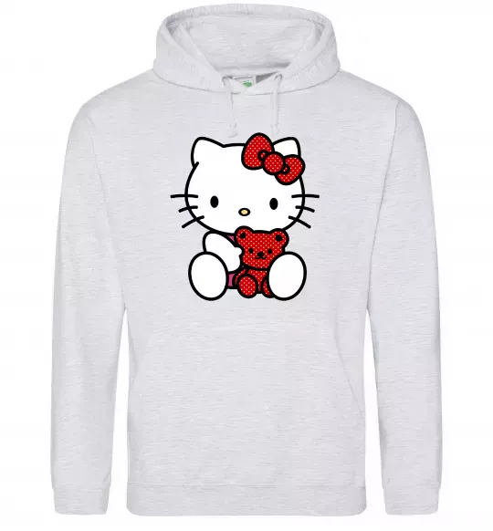 Мужская толстовка (худи) Hello kitty with bear Серый меланж фото