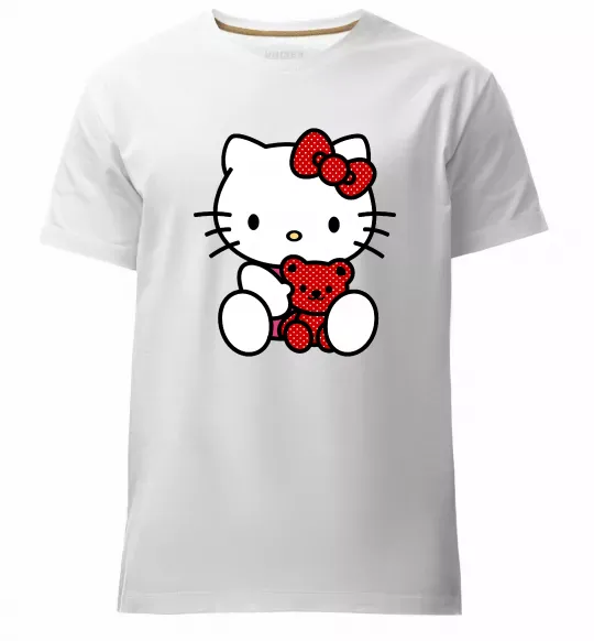 Мужская премиум футболка Hello kitty with bear Белый фото
