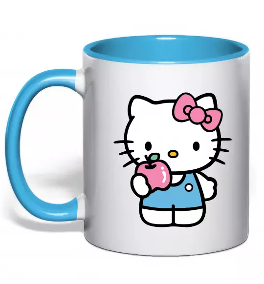 Чашка с цветной ручкой Hello kitty with apple Голубой фото
