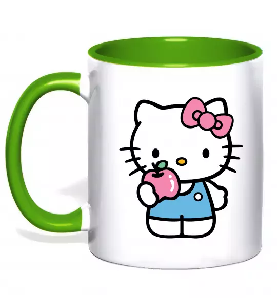 Чашка с цветной ручкой Hello kitty with apple Зеленый фото