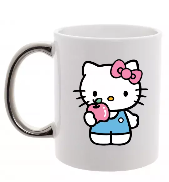 Чашка с цветной ручкой Hello kitty with apple Серебро фото