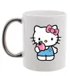 Чашка с цветной ручкой Hello kitty with apple Серебро фото