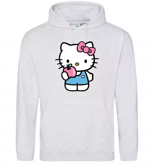 Мужская толстовка (худи) Hello kitty with apple Серый меланж фото