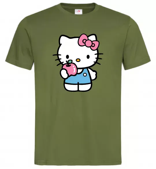 Чоловіча футболка Hello kitty with apple Оливковий фото