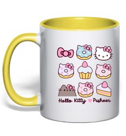 Чашка с цветной ручкой Hello kitty and pusheen