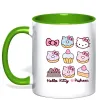 Чашка з кольоровою ручкою Hello kitty and pusheen Лаймовий фото