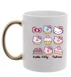 Чашка с цветной ручкой Hello kitty and pusheen Золото фото
