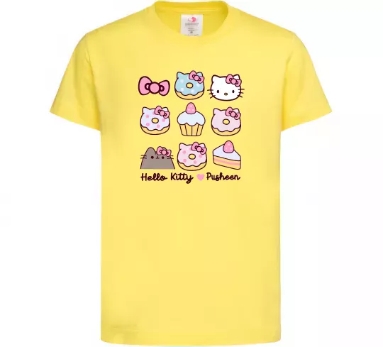 Детская футболка Hello kitty and pusheen Лимонный фото
