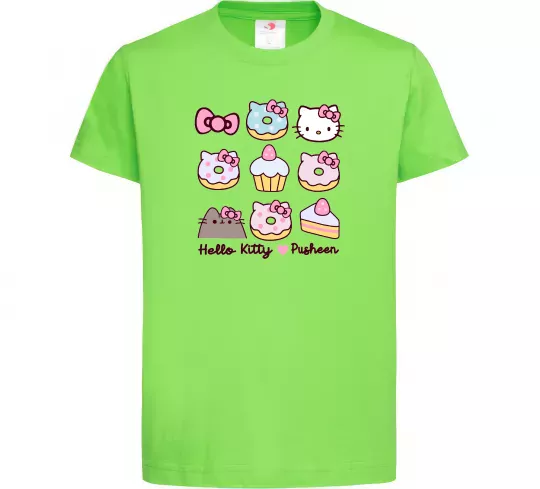 Детская футболка Hello kitty and pusheen Лаймовый фото