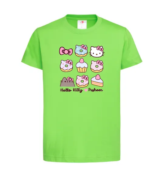 Дитяча футболка Hello kitty and pusheen Лаймовий фото