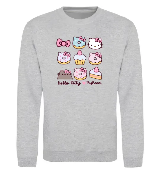 Свитшот Hello kitty and pusheen Серый меланж фото