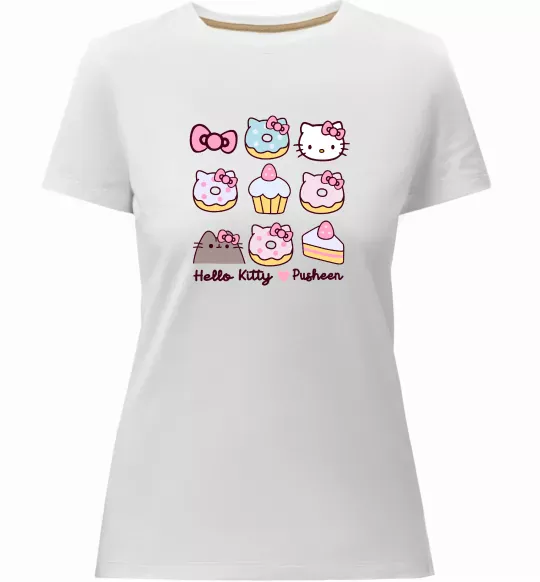 Жіноча преміум футболка Hello kitty and pusheen Білий фото
