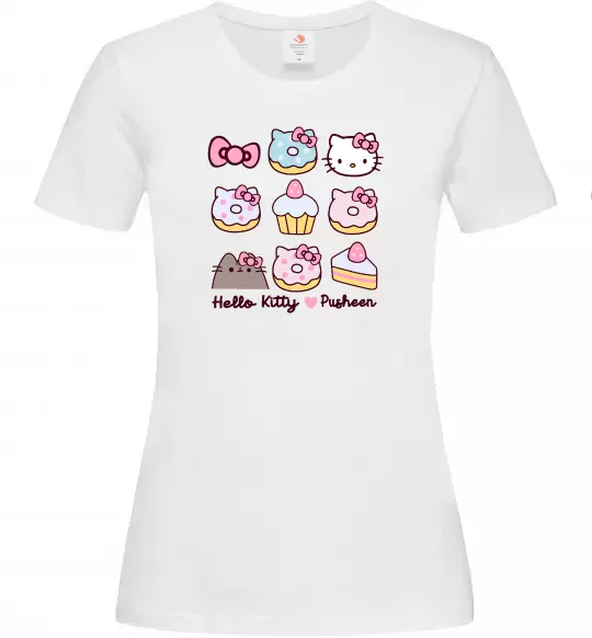 Жіноча футболка Hello kitty and pusheen Білий фото
