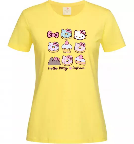 Жіноча футболка Hello kitty and pusheen Лимонний фото
