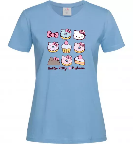 Жіноча футболка Hello kitty and pusheen Блакитний фото