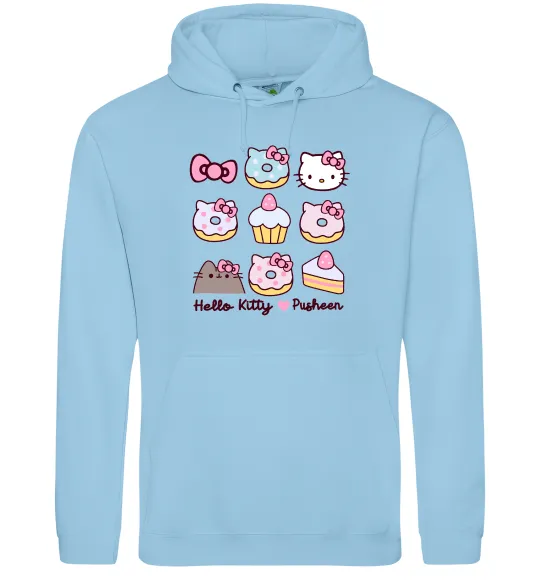 Мужская толстовка (худи) Hello kitty and pusheen Голубой фото