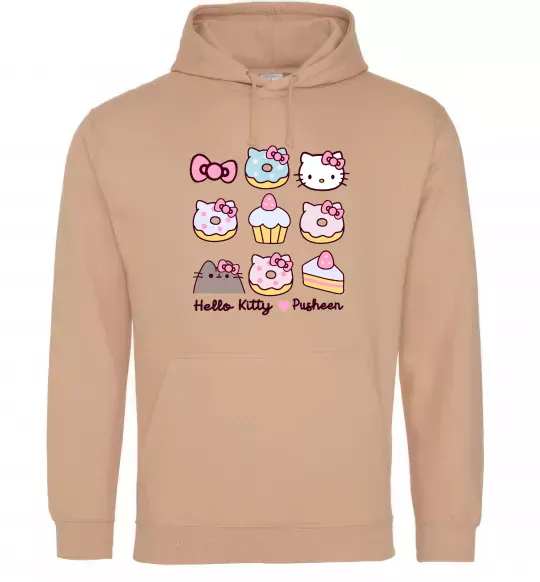 Женская толстовка (худи) Hello kitty and pusheen Песочный фото