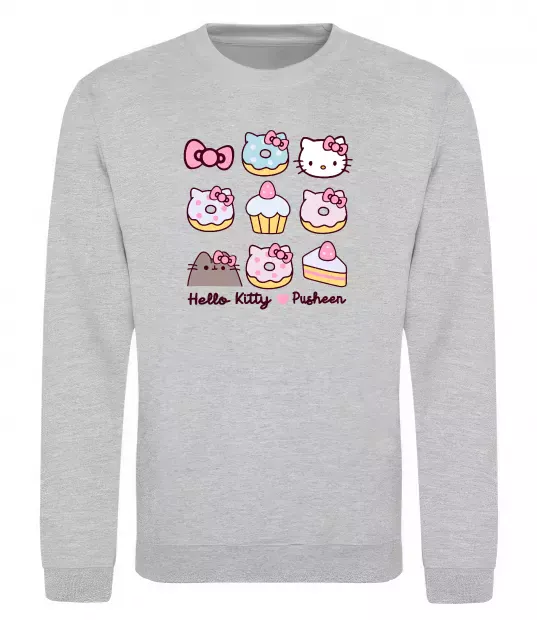 Світшот Hello kitty and pusheen Сірий меланж фото