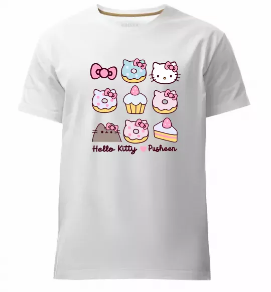 Мужская премиум футболка Hello kitty and pusheen Белый фото