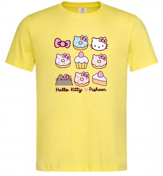 Чоловіча футболка Hello kitty and pusheen Лимонний фото