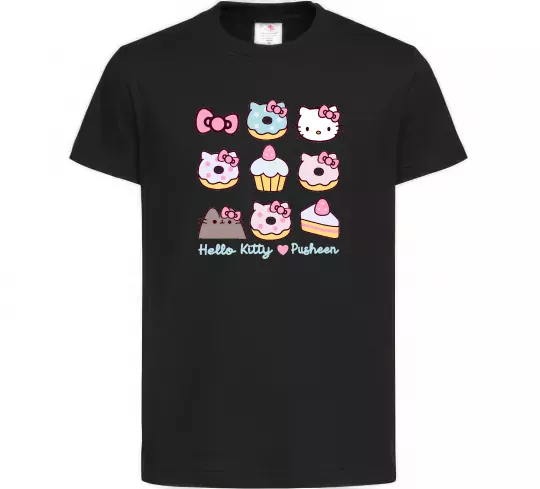Детская футболка Hello kitty and pusheen Черный фото