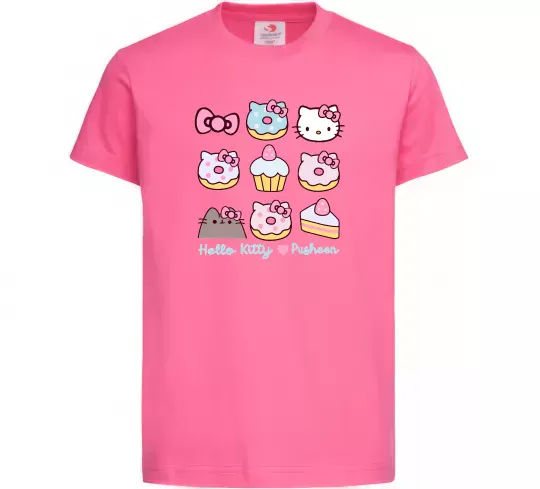 Детская футболка Hello kitty and pusheen Ярко-розовый фото