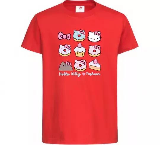 Детская футболка Hello kitty and pusheen Красный фото