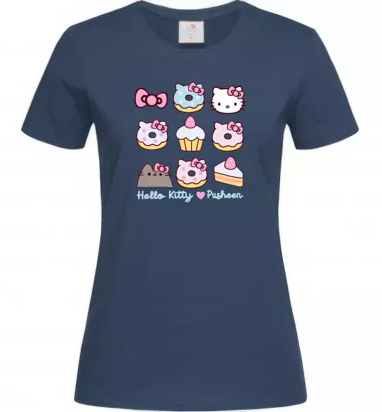 Жіноча футболка Hello kitty and pusheen Темно-синій фото