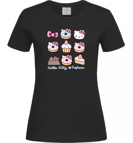 Жіноча футболка Hello kitty and pusheen Чорний фото