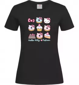Женская футболка Hello kitty and pusheen Черный фото
