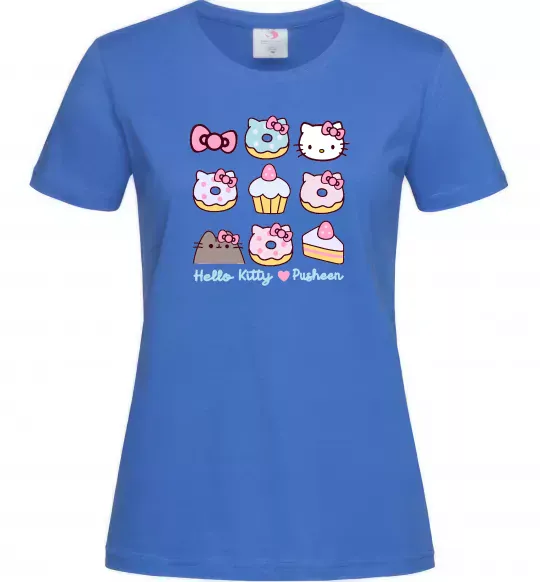 Жіноча футболка Hello kitty and pusheen Яскраво-синій фото