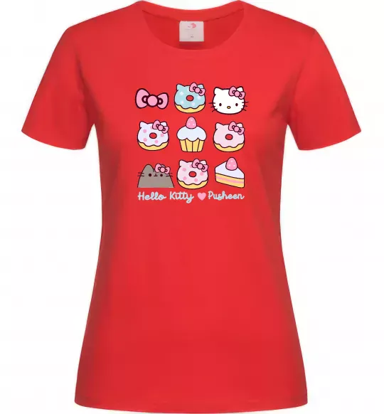 Жіноча футболка Hello kitty and pusheen Червоний фото
