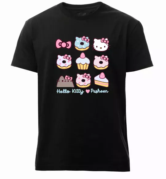 Мужская премиум футболка Hello kitty and pusheen Черный фото