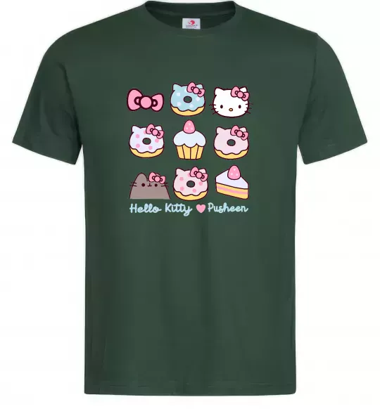 Чоловіча футболка Hello kitty and pusheen Темно-зелений фото