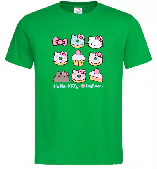 Чоловіча футболка Hello kitty and pusheen Зелений фото