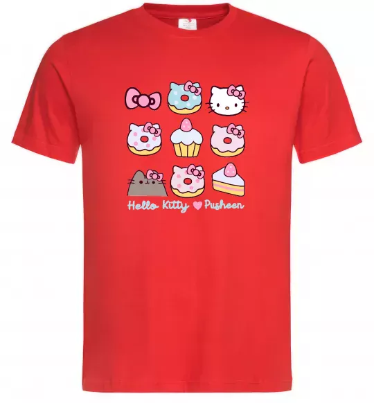 Чоловіча футболка Hello kitty and pusheen Червоний фото