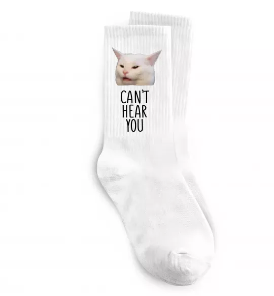 Носки Can`t hear you cat Белый фото