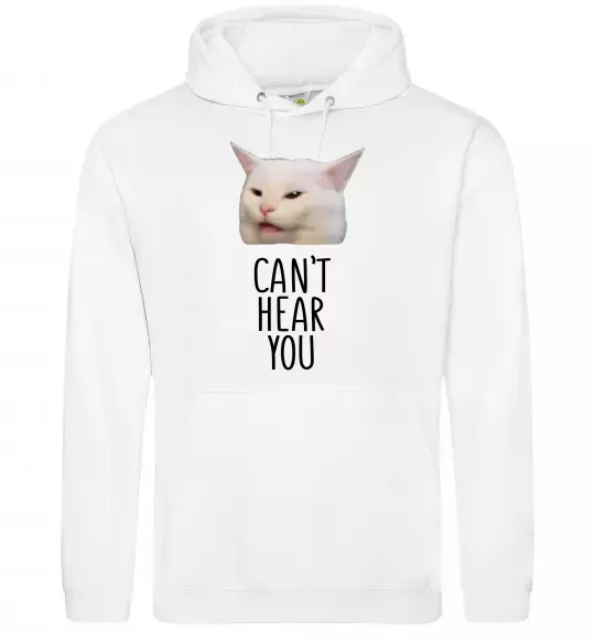 Мужская толстовка (худи) Can`t hear you cat Белый фото